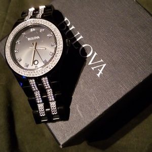 Bulova black and diamond watch